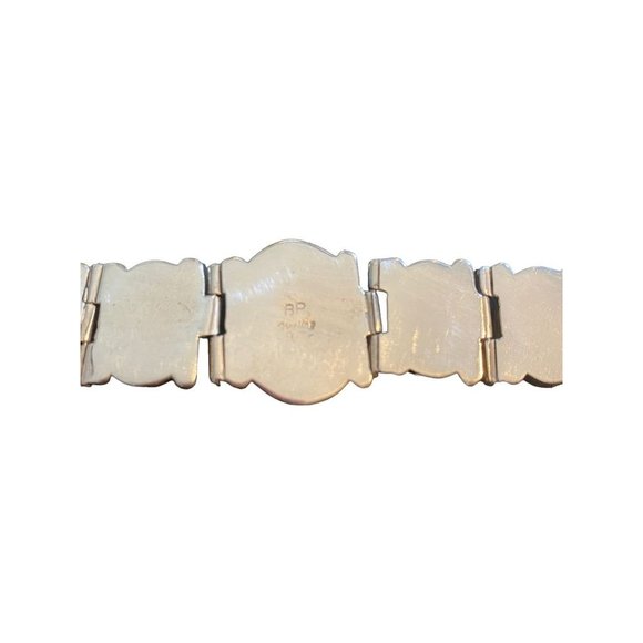 Vintage Green Turquoise Sterling Bracelet by Navajo Artist Benny Pinto - Picture 5 of 10